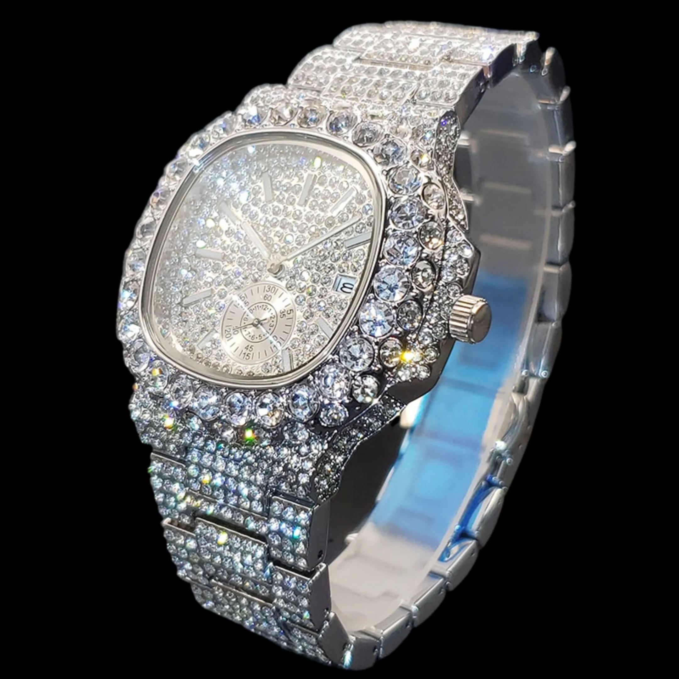 VVS Full Ice Date Special Minute Hand Iced Out Diamond Watch - Image 4