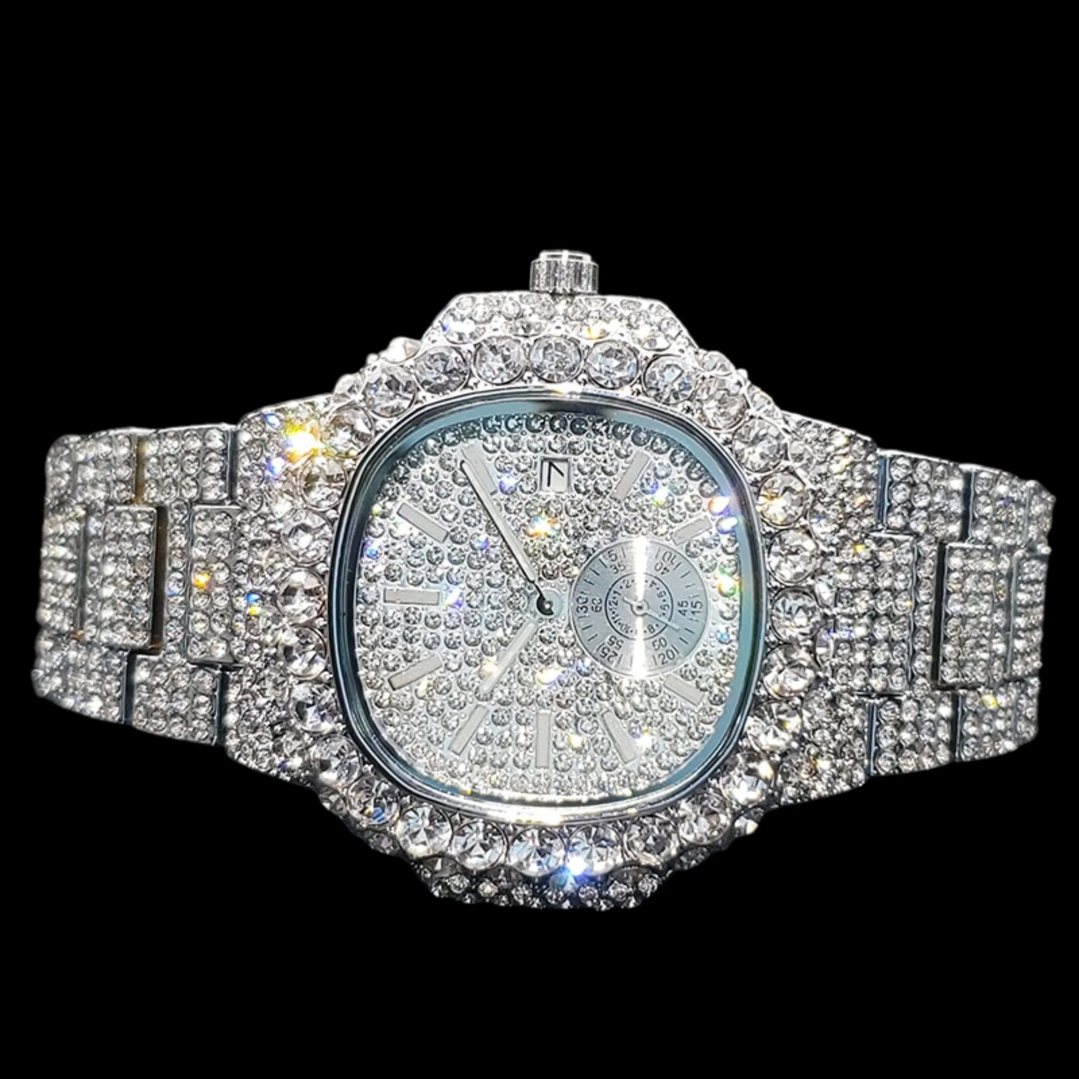 VVS Full Ice Date Special Minute Hand Iced Out Diamond Watch - Image 6