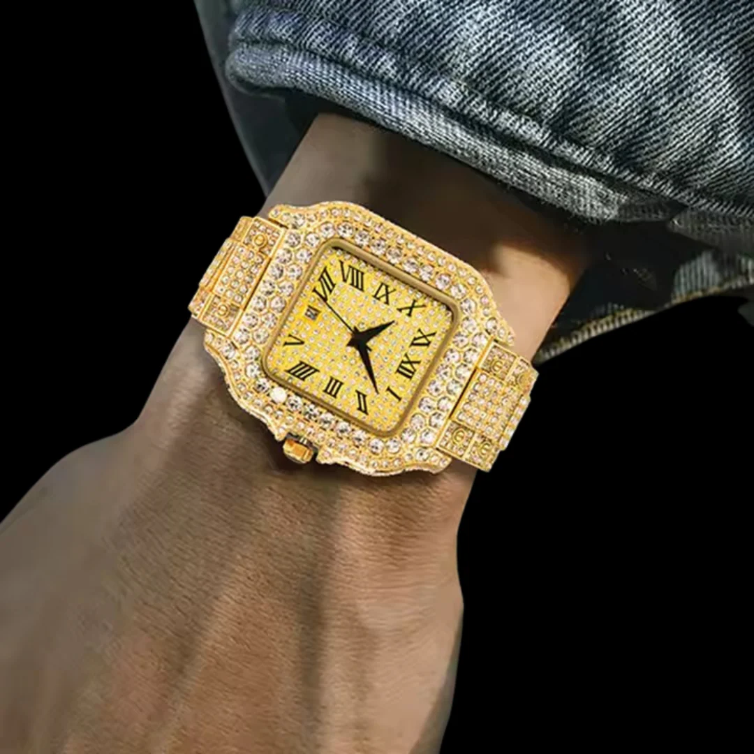 VVS Roman Numerals Square Dial Iced Out Diamond Watch - Image 3