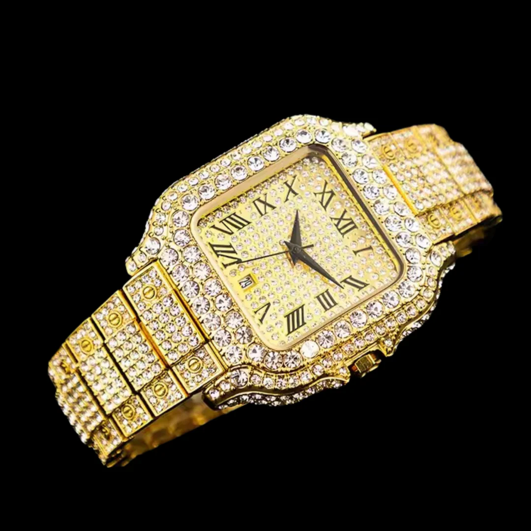 VVS Roman Numerals Square Dial Iced Out Diamond Watch - Image 6