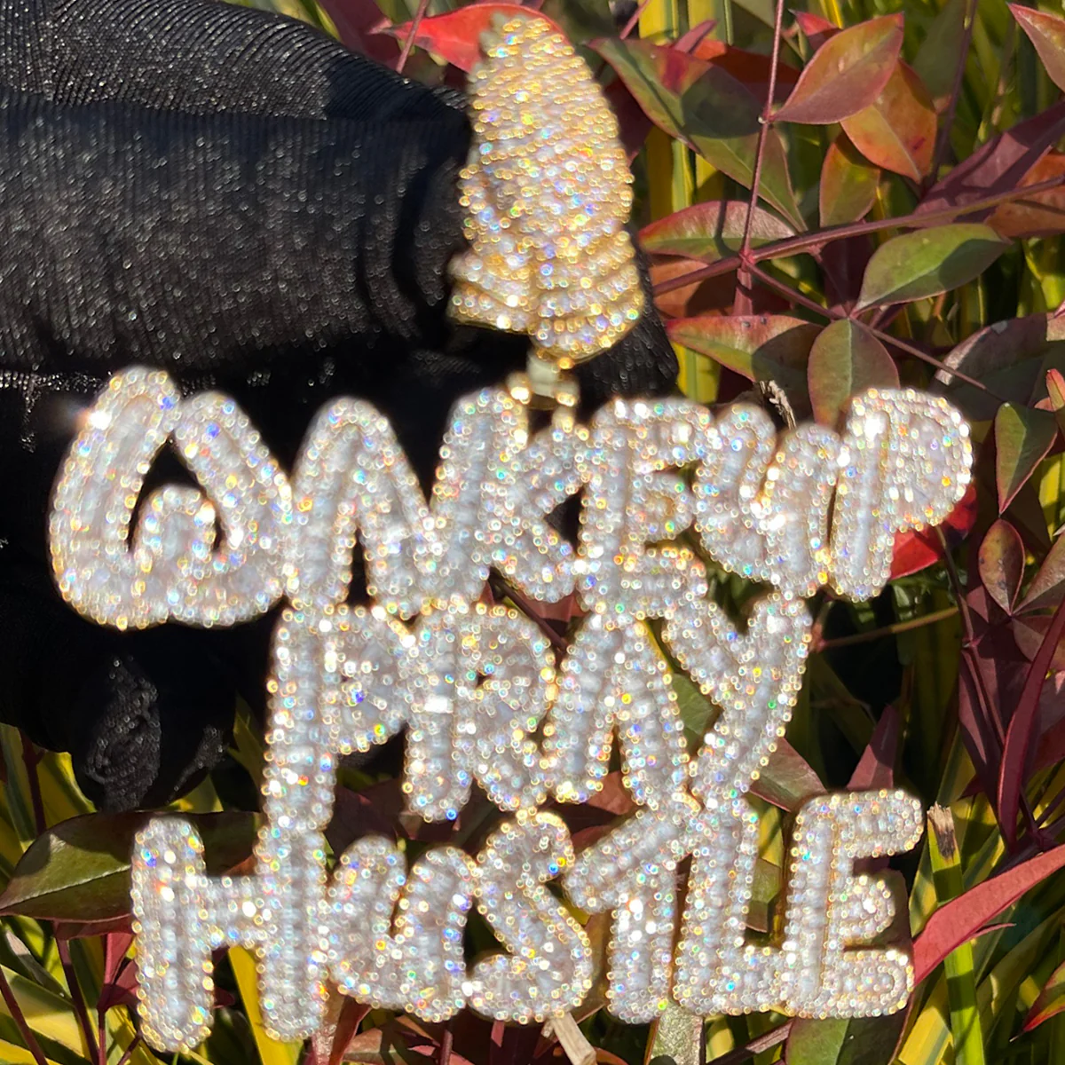 Wake Up Pray Hustle Iced Out Diamond Pendant Necklace - Image 11