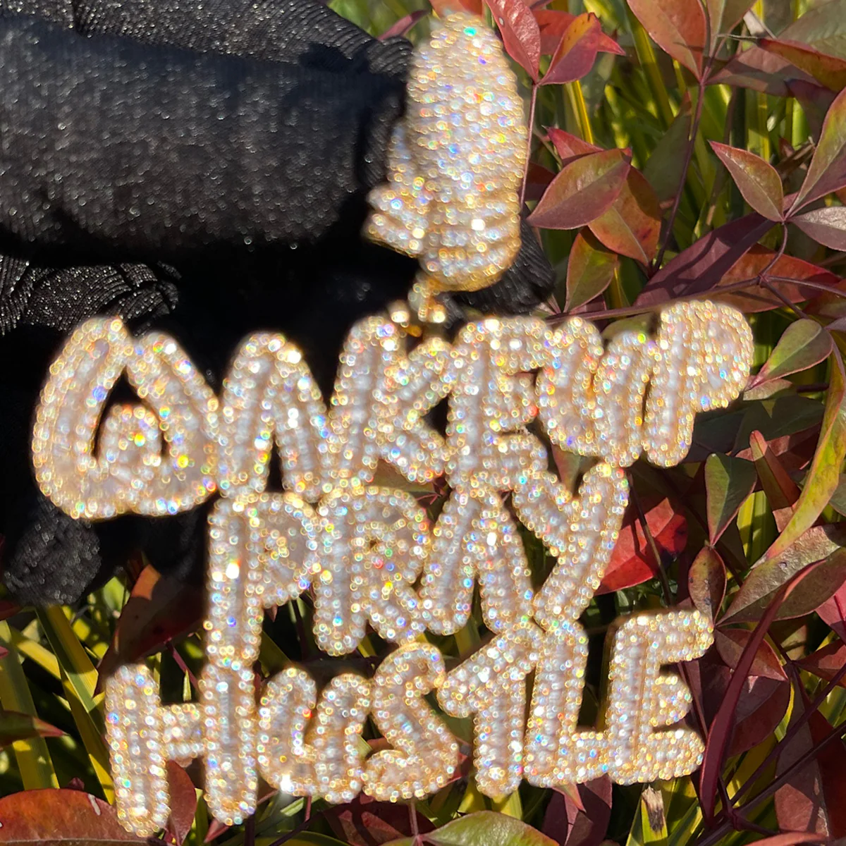 Wake Up Pray Hustle Iced Out Diamond Pendant Necklace - Image 12
