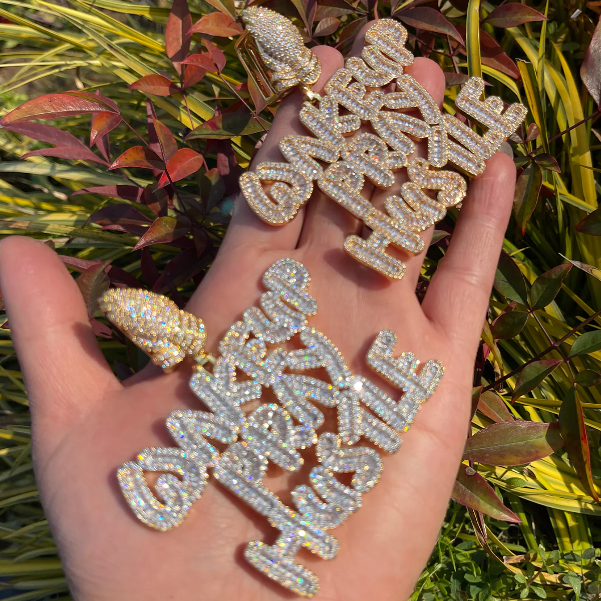 Wake Up Pray Hustle Iced Out Diamond Pendant Necklace - Image 2