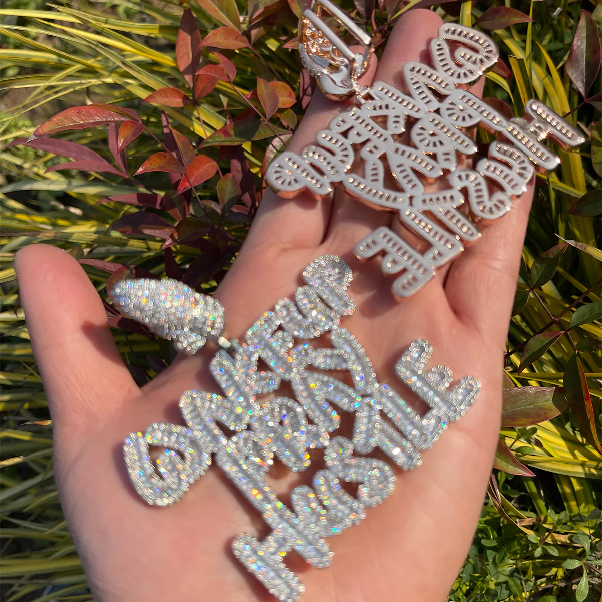 Wake Up Pray Hustle Iced Out Diamond Pendant Necklace - Image 3