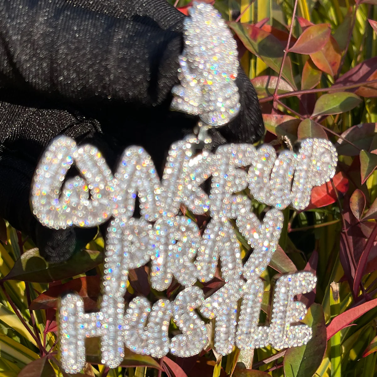 Wake Up Pray Hustle Iced Out Diamond Pendant Necklace - Image 6