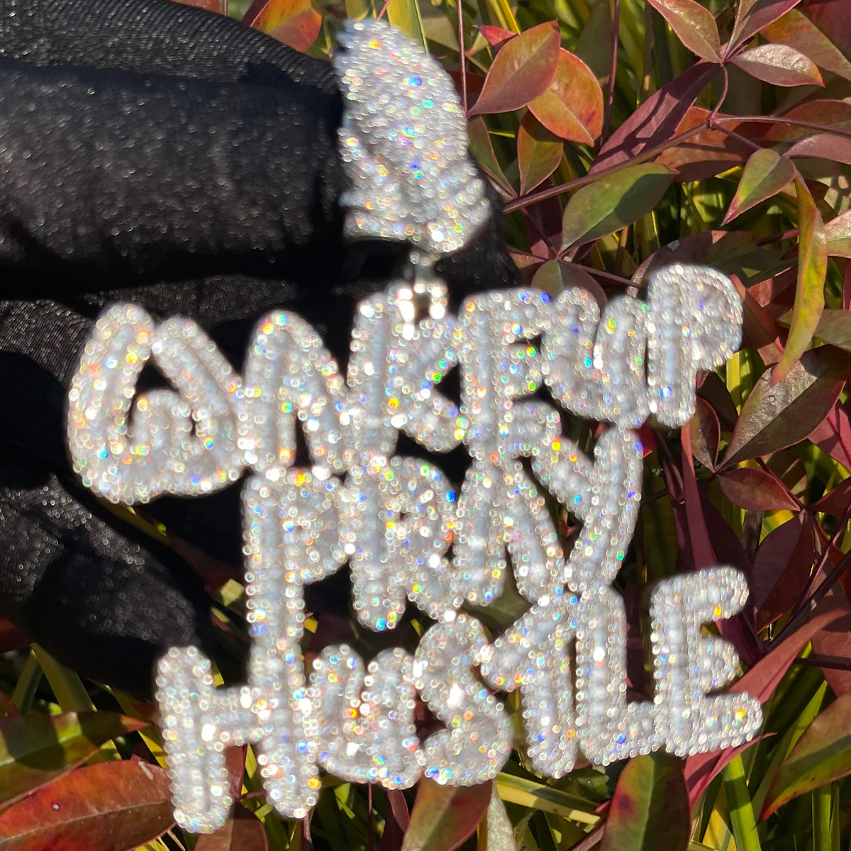 Wake Up Pray Hustle Iced Out Diamond Pendant Necklace - Image 7
