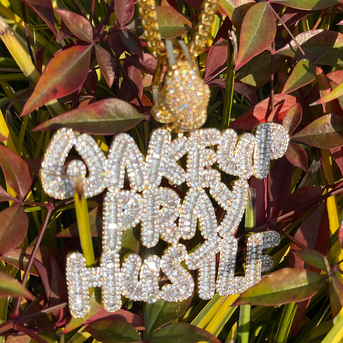Wake Up Pray Hustle Iced Out Diamond Pendant Necklace - Image 8