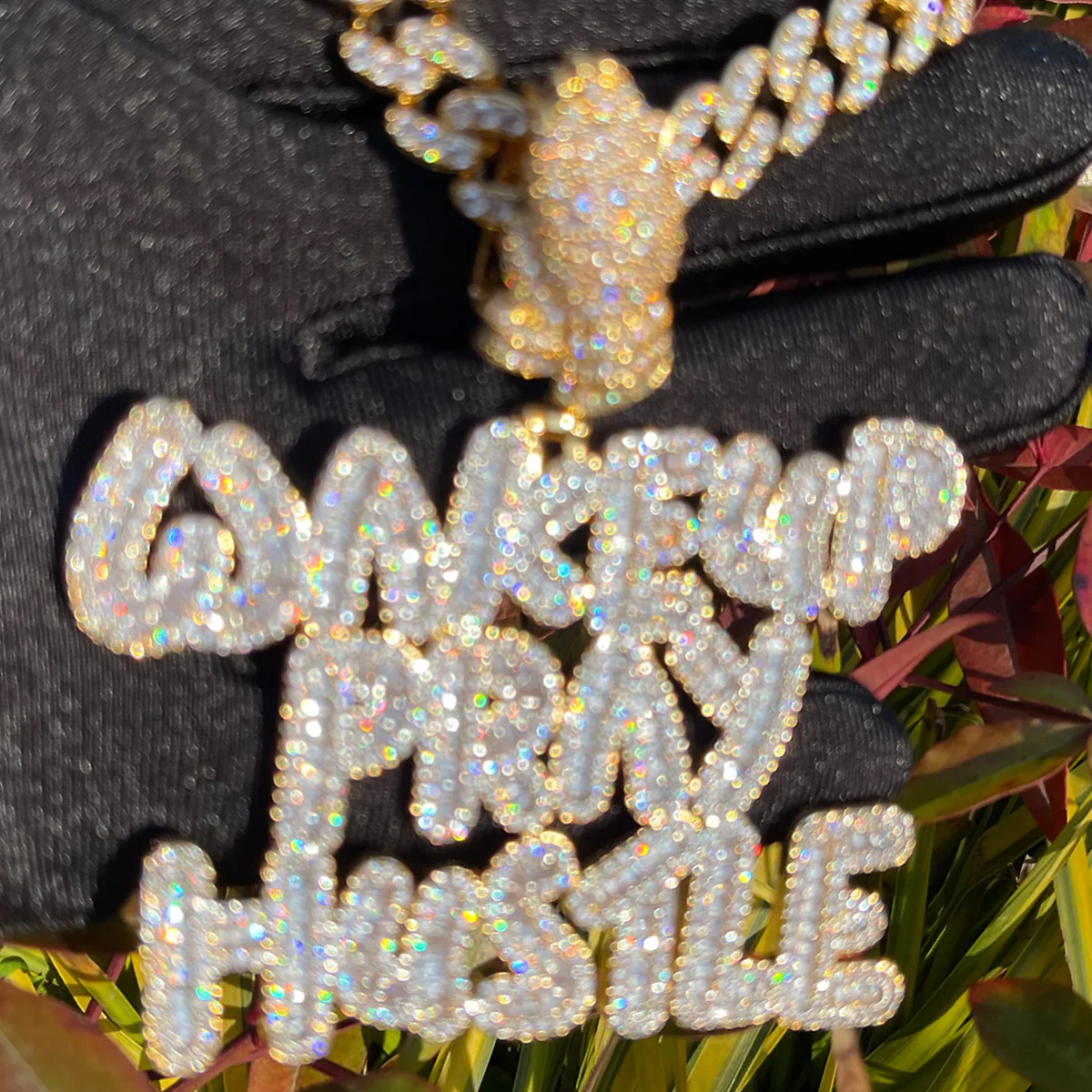 Wake Up Pray Hustle Iced Out Diamond Pendant Necklace - Image 9