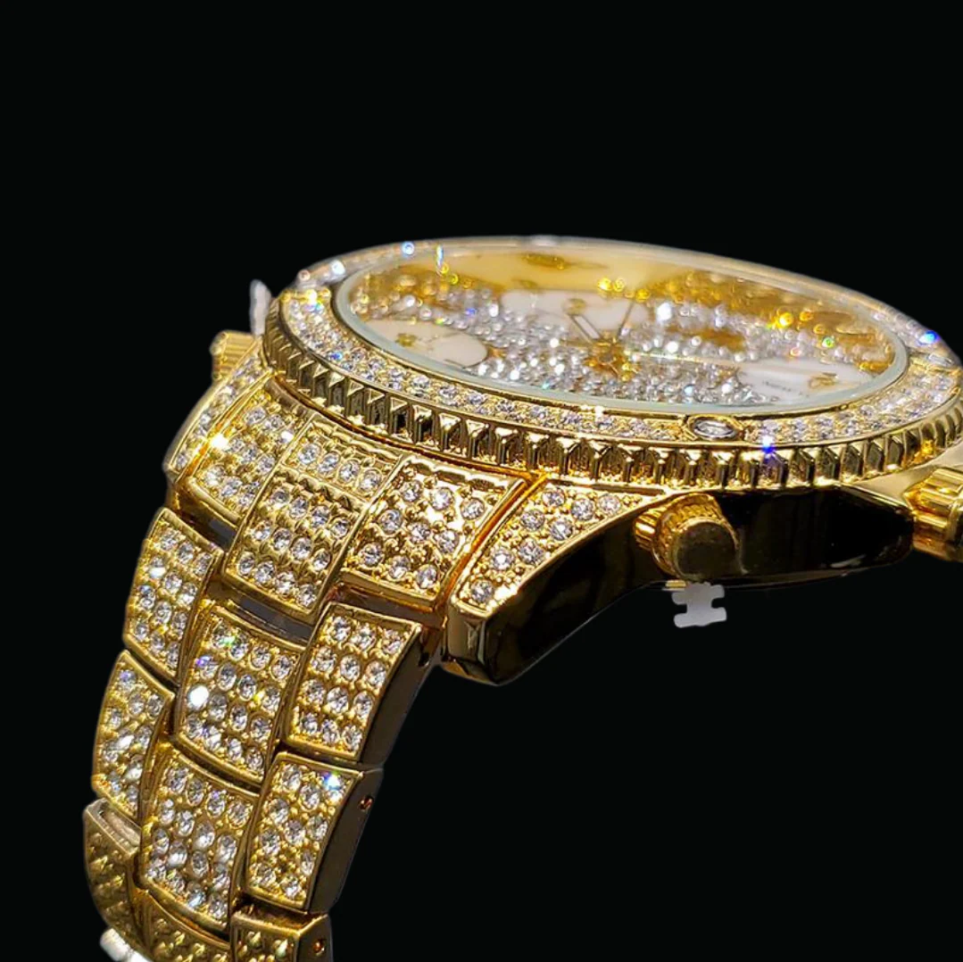 Waterproof Big Dial Dual Time Iced Out Diamond Watch - Image 4