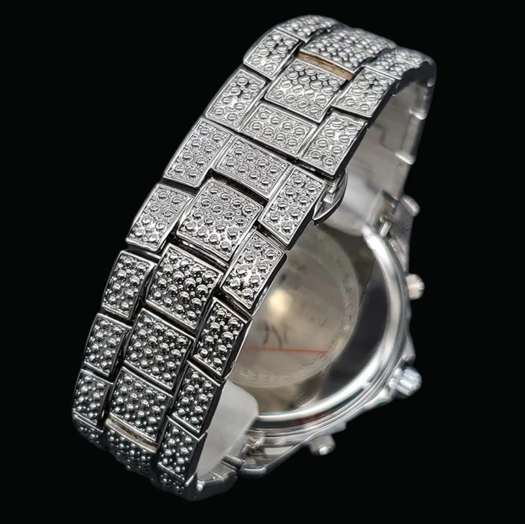 Waterproof Big Dial Dual Time Iced Out Diamond Watch - Image 7