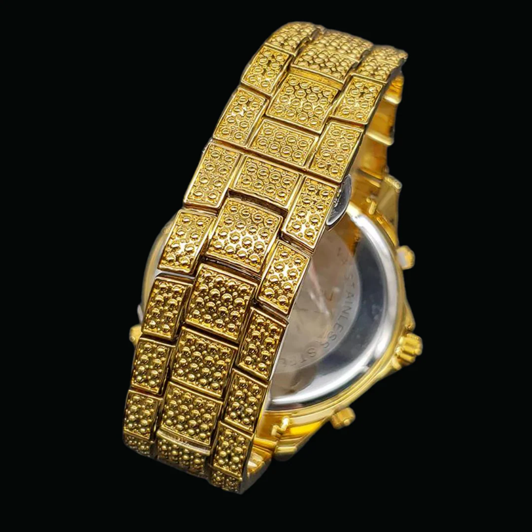 Waterproof Big Dial Dual Time Iced Out Diamond Watch - Image 8