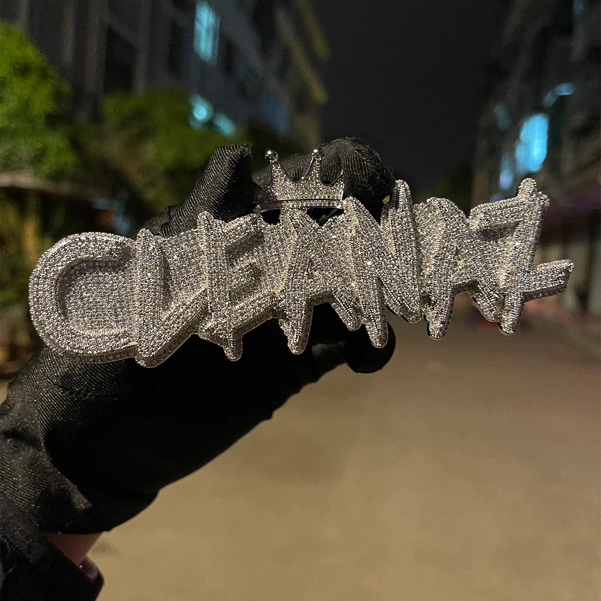 White Gold Edition Crown Bail Rapper Iced Out Personalized Custom Name Necklace Pendant - Image 3