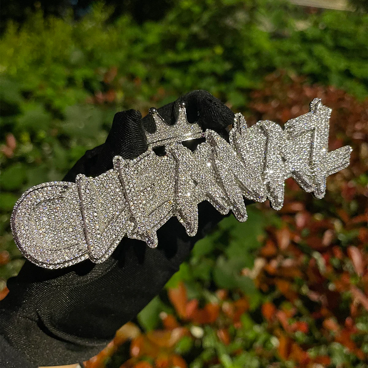 White Gold Edition Crown Bail Rapper Iced Out Personalized Custom Name Necklace Pendant - Image 5