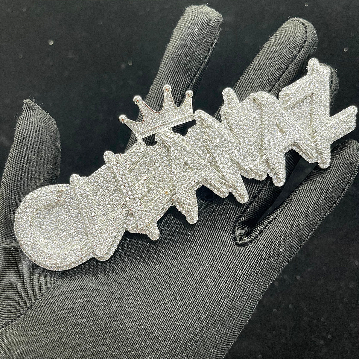 White Gold Edition Crown Bail Rapper Iced Out Personalized Custom Name Necklace Pendant - Image 6