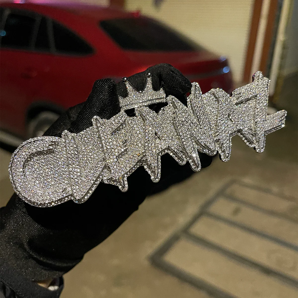 White Gold Edition Crown Bail Rapper Iced Out Personalized Custom Name Necklace Pendant - Image 7