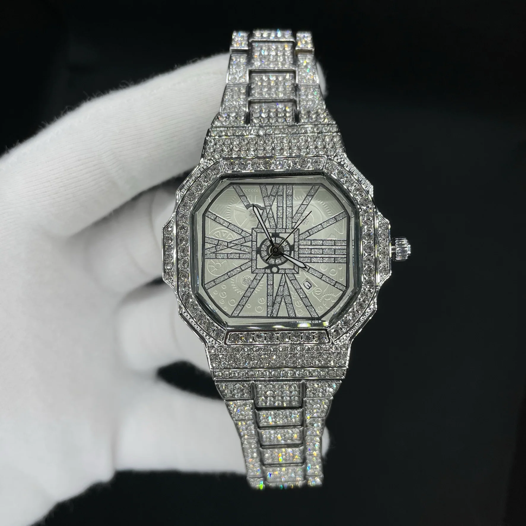 White Gold Stoned Numerals Iced Out Diamond Watch - Image 3