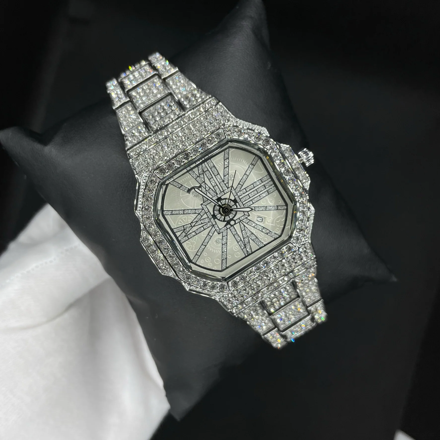 White Gold Stoned Numerals Iced Out Diamond Watch - Image 5