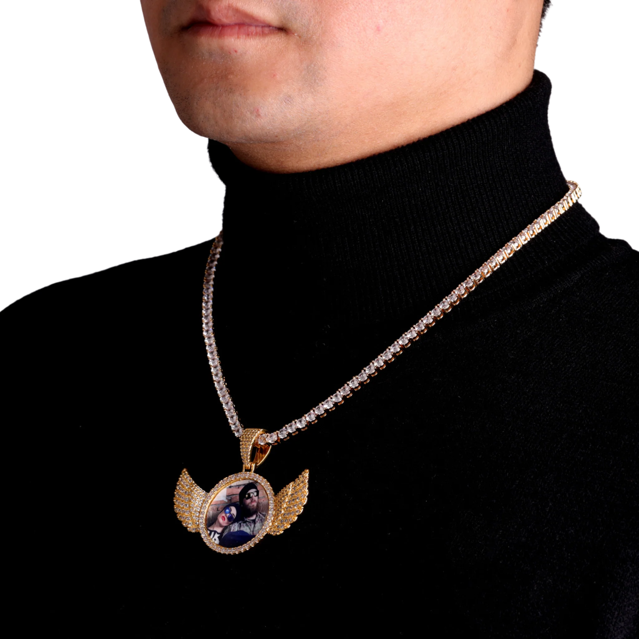 Wings Pave Charm Tennis Custom Photo Picture Pendant Necklace - Image 11