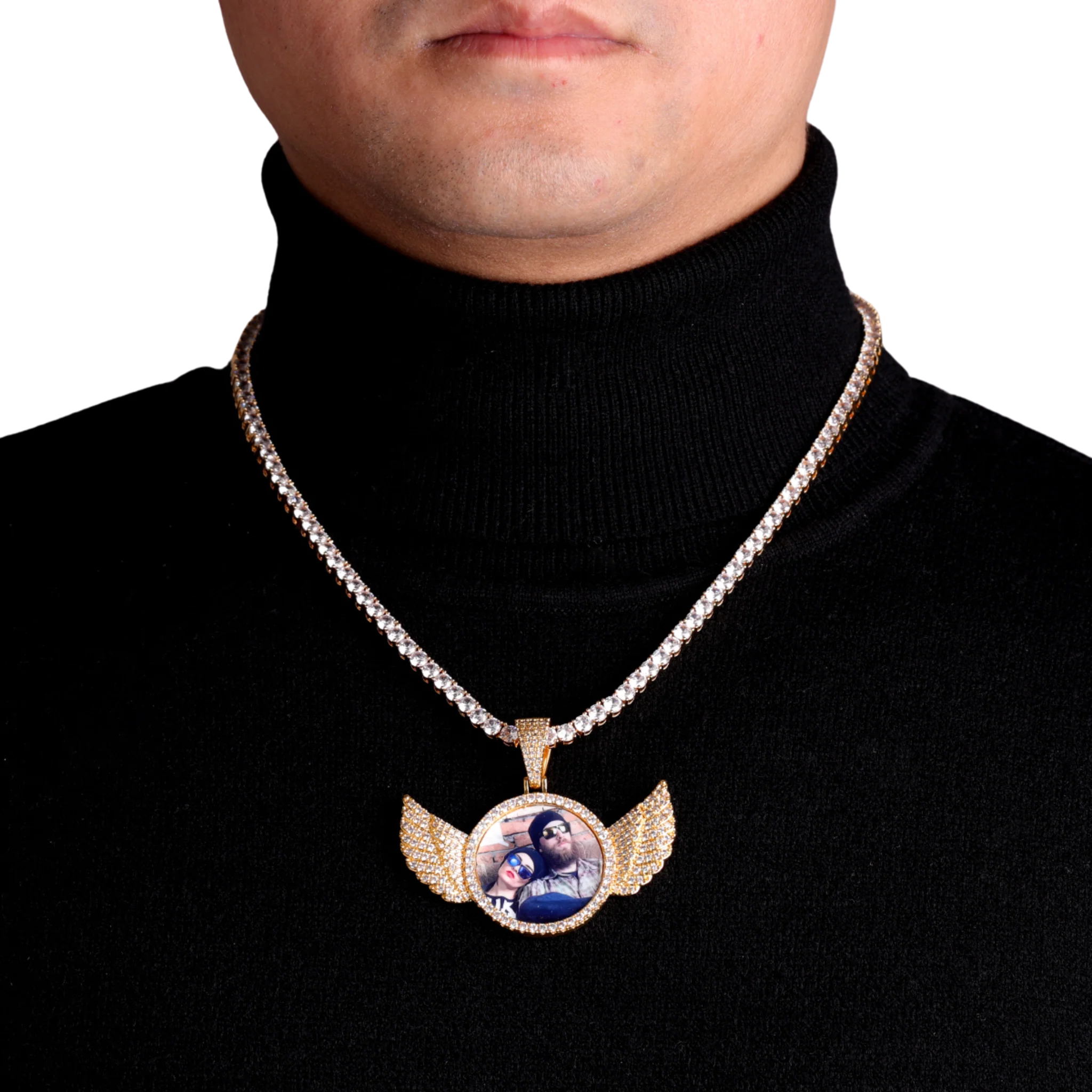 Wings Pave Charm Tennis Custom Photo Picture Pendant Necklace - Image 12