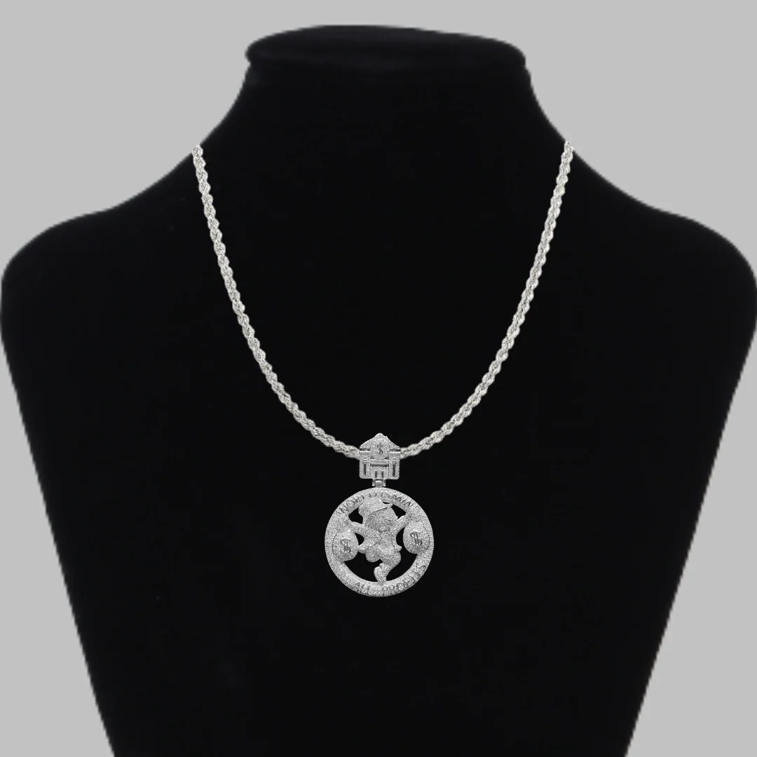 World is Mine All Profits Dollar Bag Iced Out Letter Diamond Pendant Necklace - Image 2