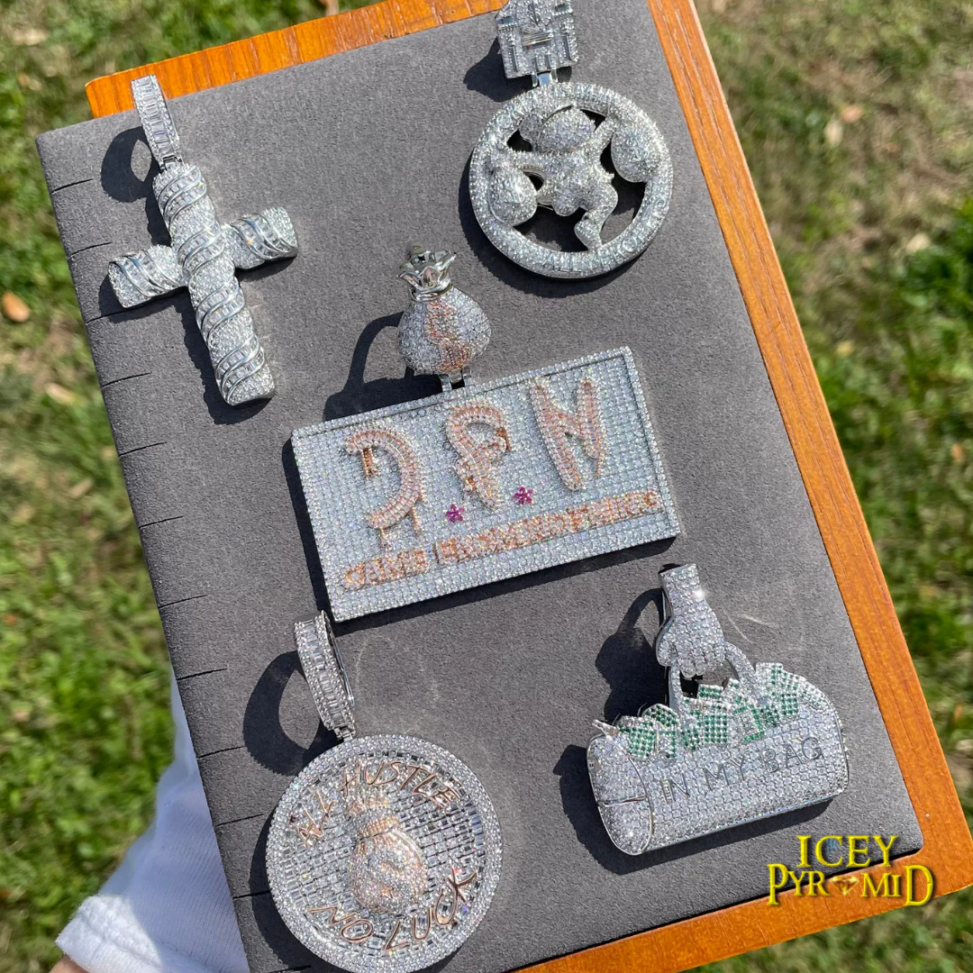 World is Mine All Profits Dollar Bag Iced Out Letter Diamond Pendant Necklace - Image 3