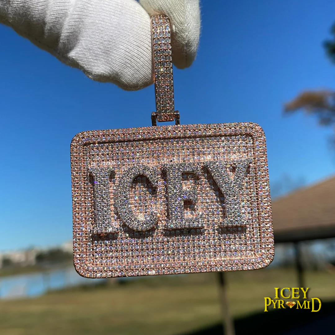 Your Initial or Name on Rectangle Diamond Iced Out Personalized Custom Necklace Pendant - Image 10