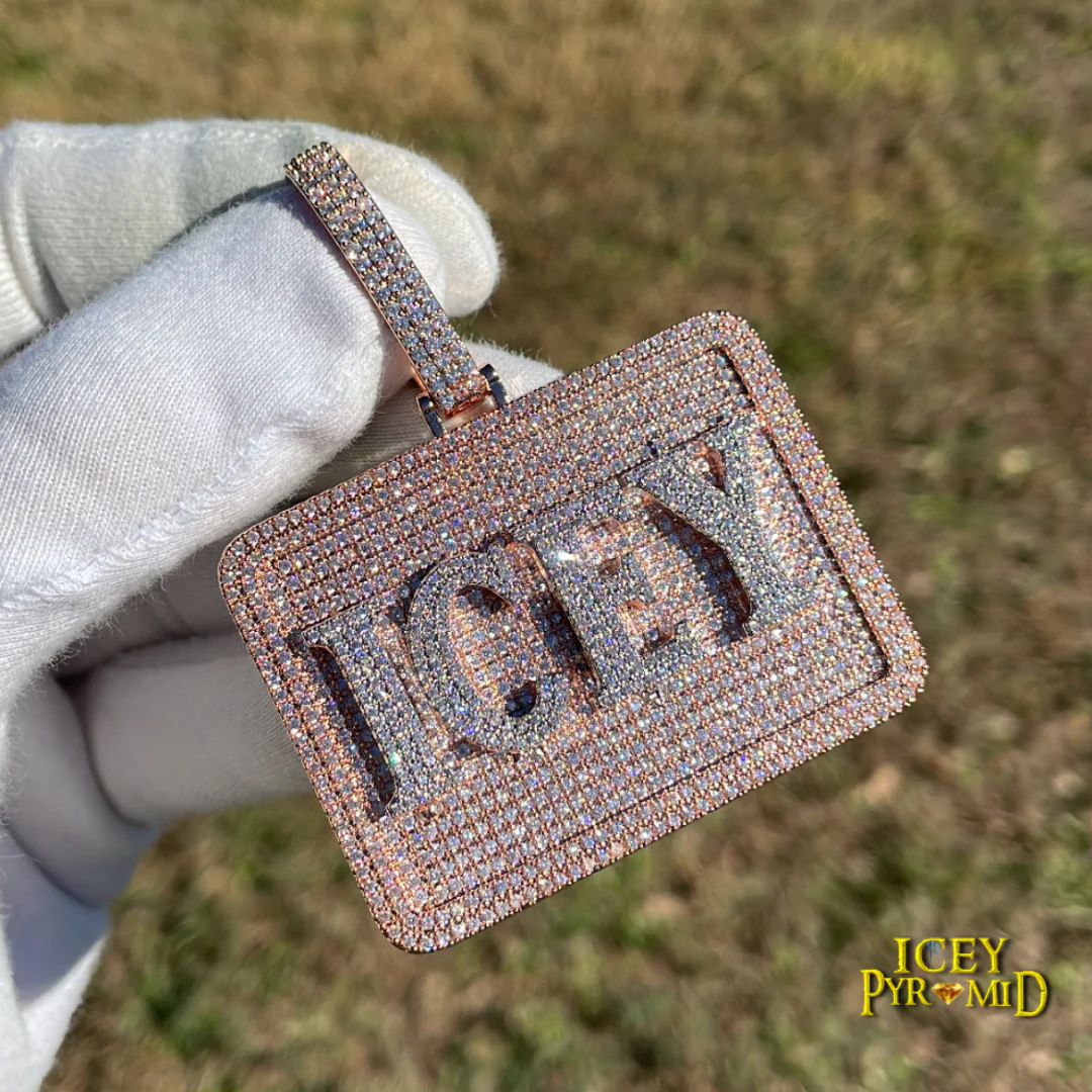 Your Initial or Name on Rectangle Diamond Iced Out Personalized Custom Necklace Pendant - Image 11