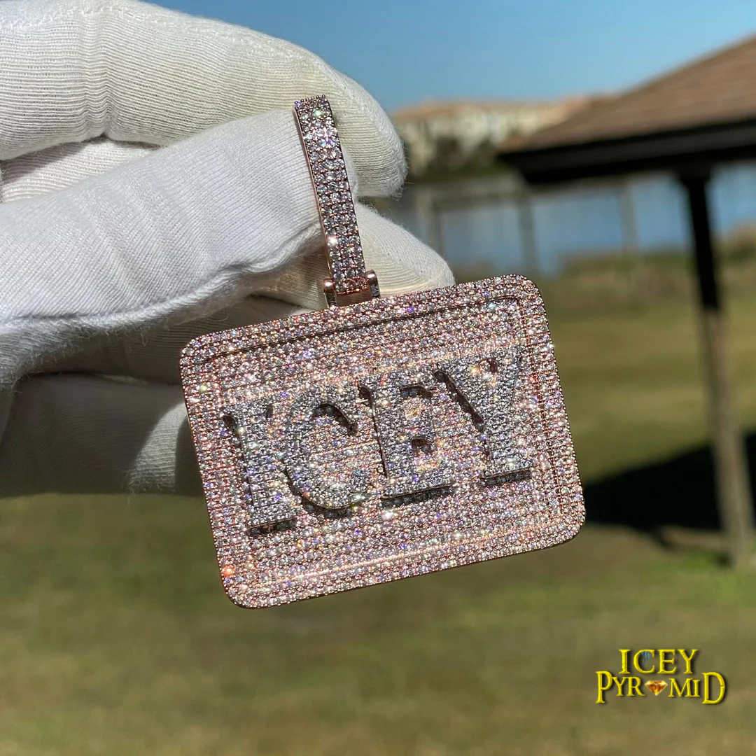 Your Initial or Name on Rectangle Diamond Iced Out Personalized Custom Necklace Pendant - Image 12
