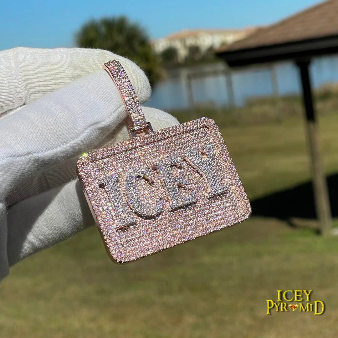 Your Initial or Name on Rectangle Diamond Iced Out Personalized Custom Necklace Pendant - Image 13