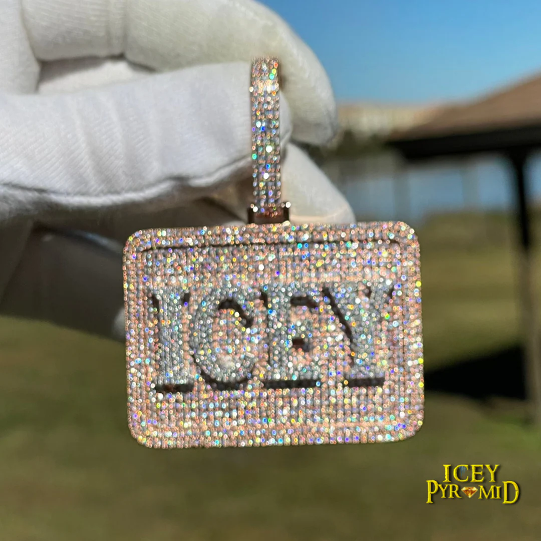 Your Initial or Name on Rectangle Diamond Iced Out Personalized Custom Necklace Pendant - Image 14