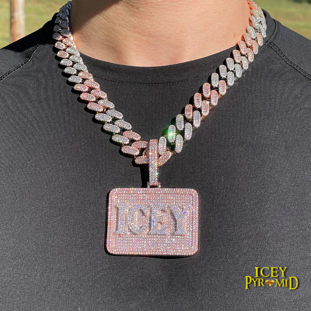 Your Initial or Name on Rectangle Diamond Iced Out Personalized Custom Necklace Pendant - Image 16