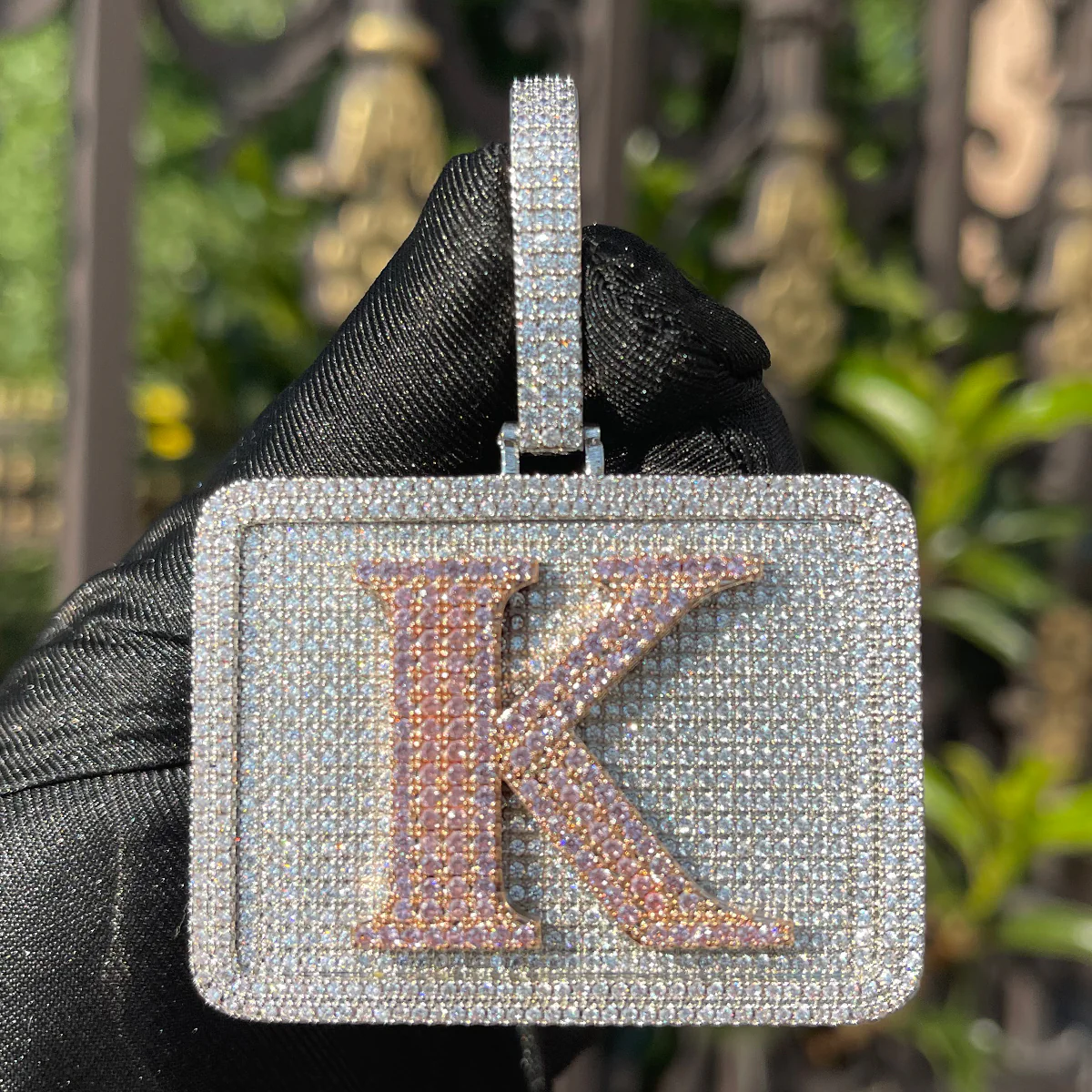 Your Initial or Name on Rectangle Diamond Iced Out Personalized Custom Necklace Pendant - Image 8